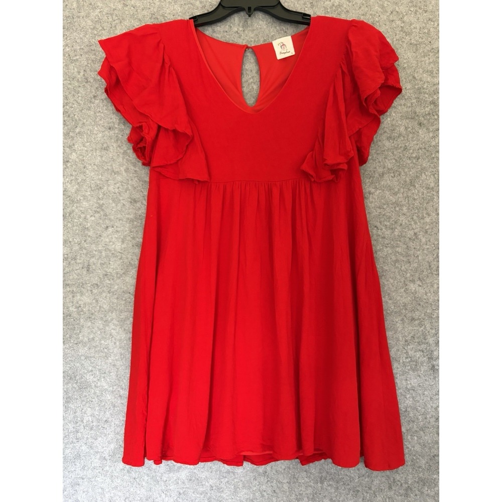 Bungalows Red Flutter Sleeve Dress Size S‎ Boho Flowy Vacation Bold